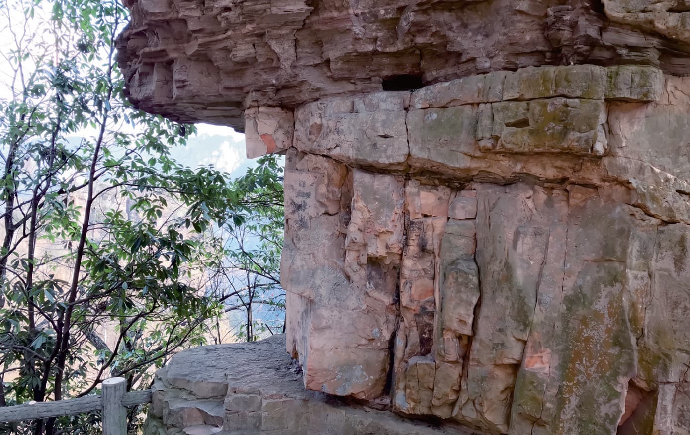 Vertical joints visible in a sandstone cliff face