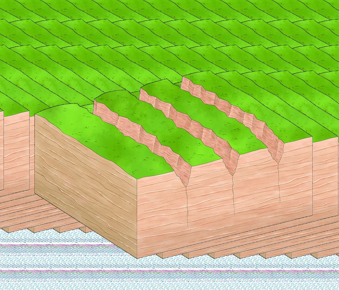 Official diagram showing water eroding gullies along vertical joints