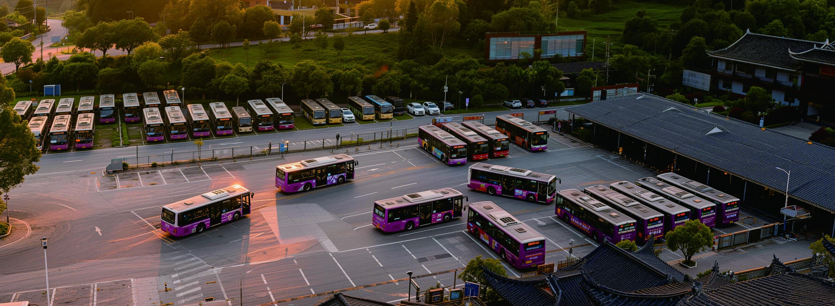 Scenic-area buses waiting at a Zhangjiajie National Forest Park terminal in the official Tour Guide Manual.